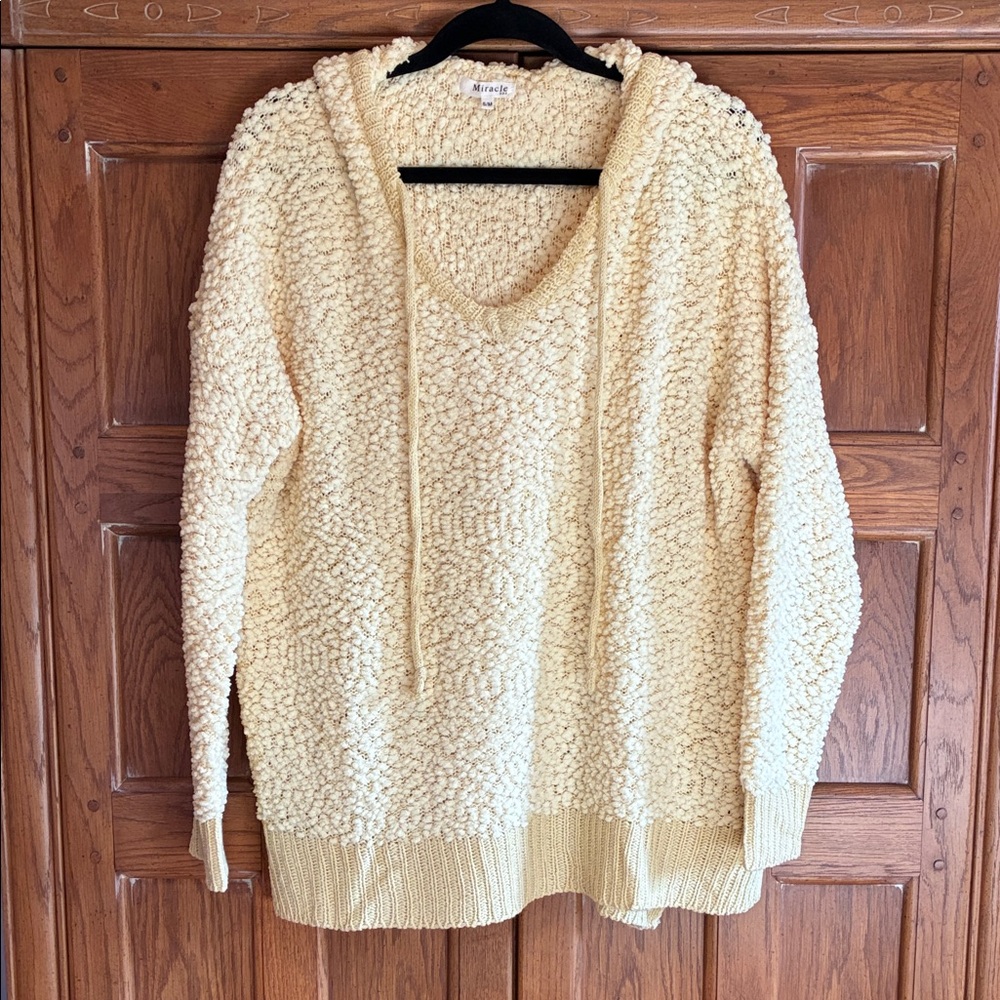 Oversized Sunshine Yellow Miracle Popcorn-Knit Hoodie Sweater Size S/M - Picture 3 of 5